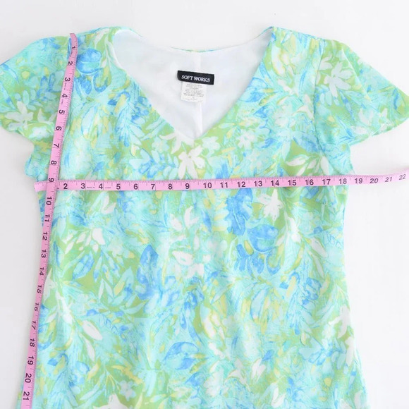 Vintage Soft Works Green and Blue  Floral Sun Dress Size 14 - Picture 6 of 13